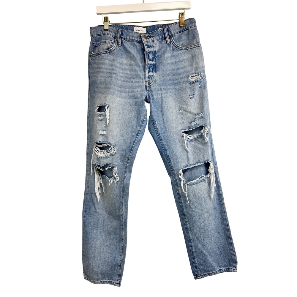 FRAME Le Slouch Jeans Women 29 Blue Excellent Distressed Straight Leg Natoma